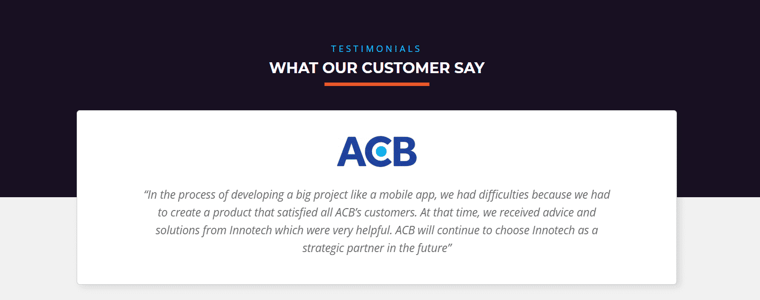 It's an Innotech Vietnam's customer feedback about mobile app development for ACB